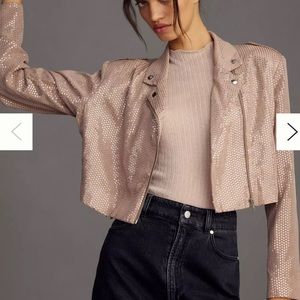 By Anthropologie Sequin Cropped Moto Jacket M new